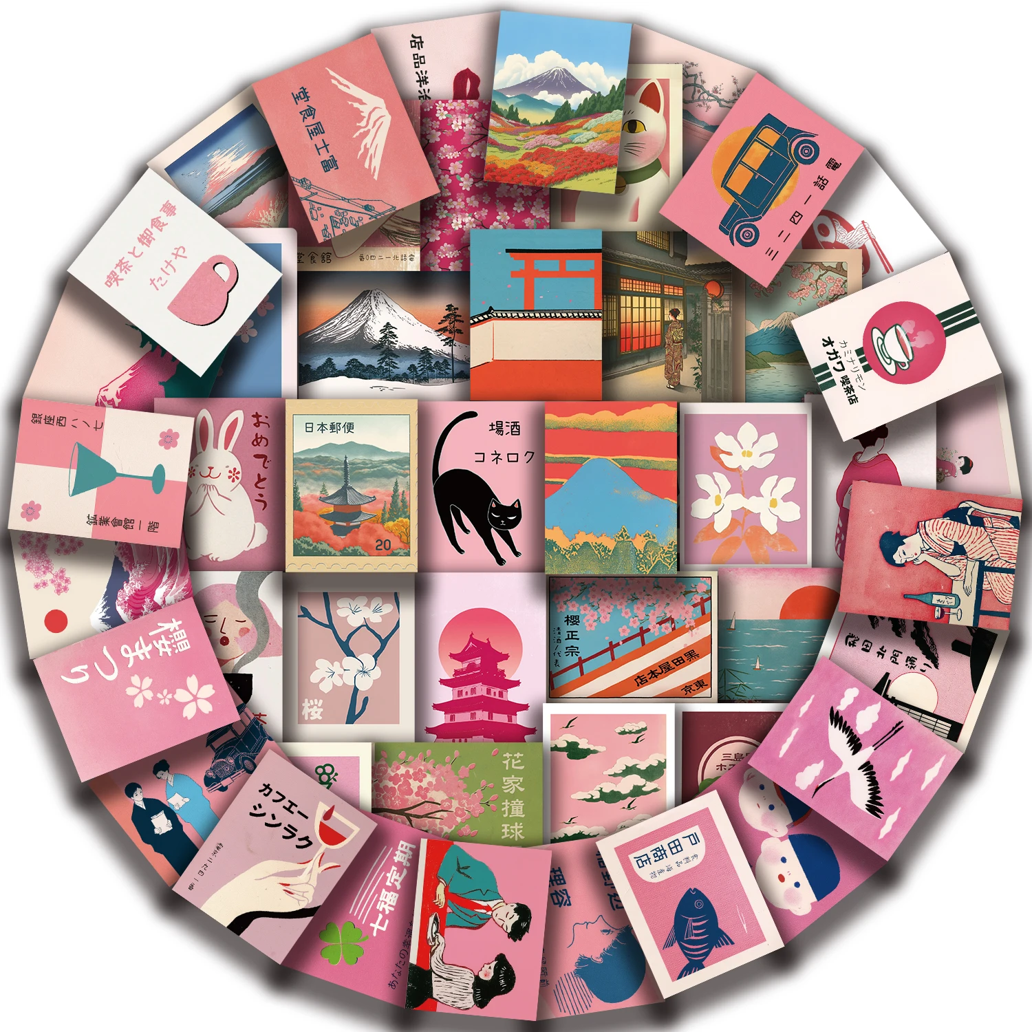 50/100 Stück Rosa Japanische Retro Ästhetische Aufkleber für Laptop, Flasche, Scrapbook, Koffer, Wand, DIY, wasserfeste Sticker – Detail 5