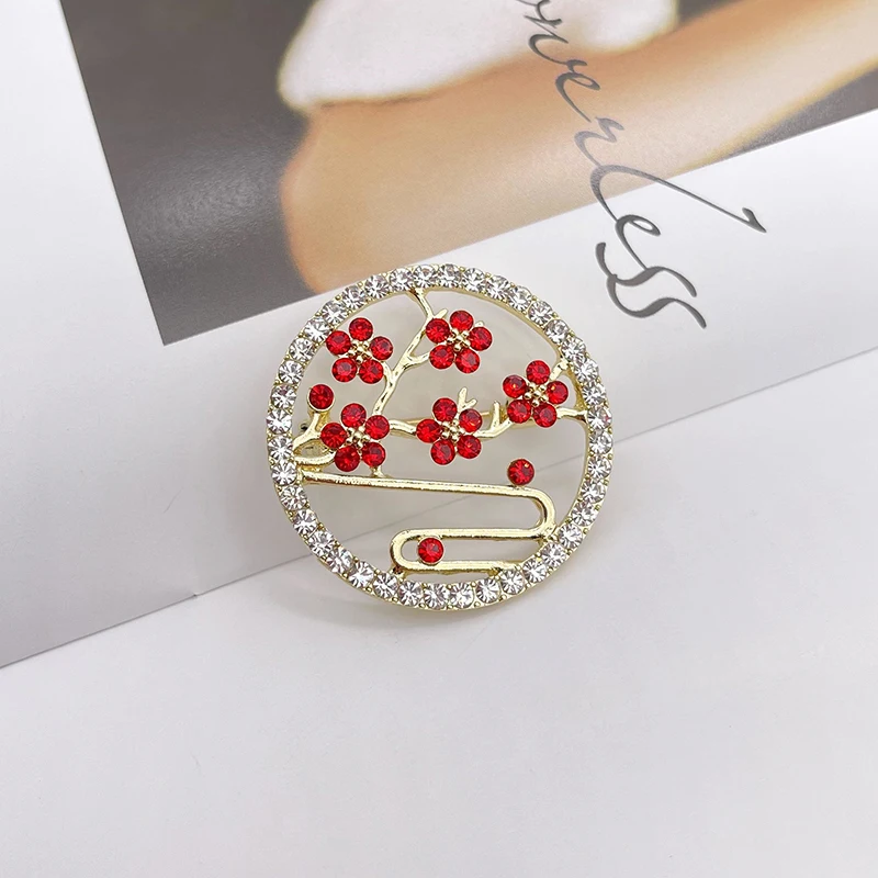 Fashion Hollow Flower Round Rhinestone Brooch Shawl Clip Scarf Brooch