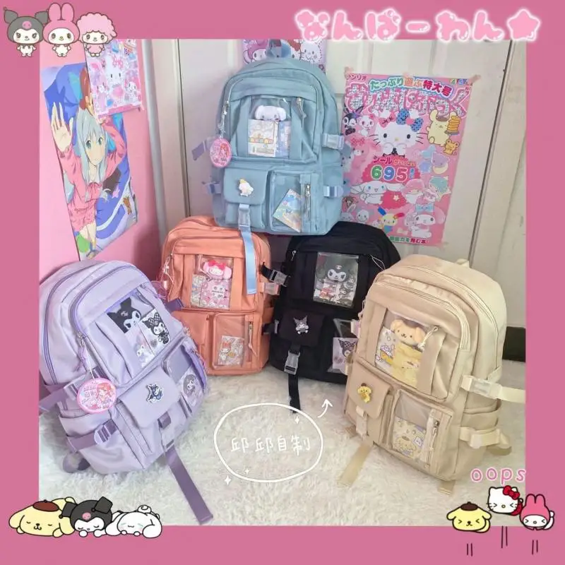 

Kawaii Sanrio Mymelody Kuromi Cinnamoroll помпон пурин новый рюкзак мультфильм большой емкости школьный рюкзак уличный рюкзак