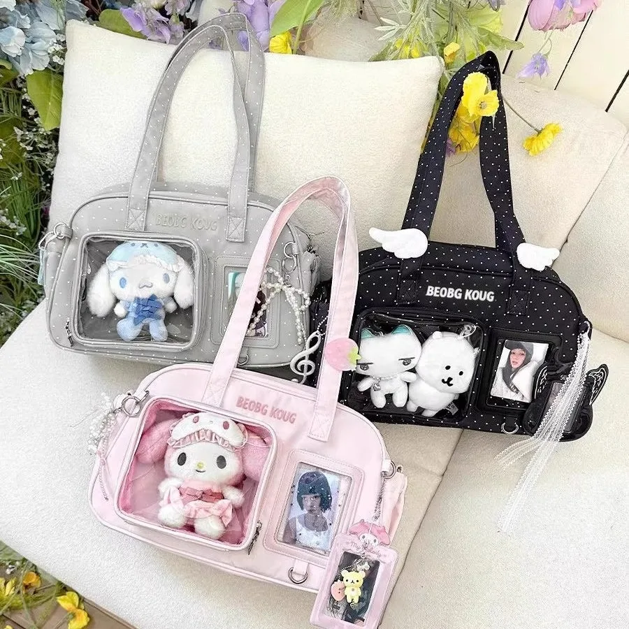 Japanese-Style INS Minimalist Solid-Color Fashion Shoulder Bag, Polka-Dot Wing-Decorated Cute Ita Bag (Shoulder & Crossbody)