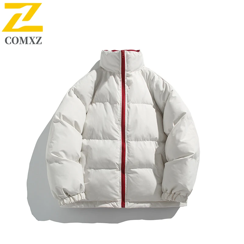 COMXZ 2025 Men Puffer Down Cotton Jacket  American-Style Casual Loose Solid Color Winter Thickened Warm Versatile Office Coat