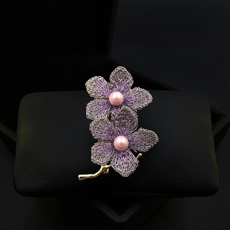 

1933 Exquisite Copper Wire Fabric Embroidery Flower Brooch Women High-End Fashion Corsage Neckline Pin Accessories Jewelry Gifts