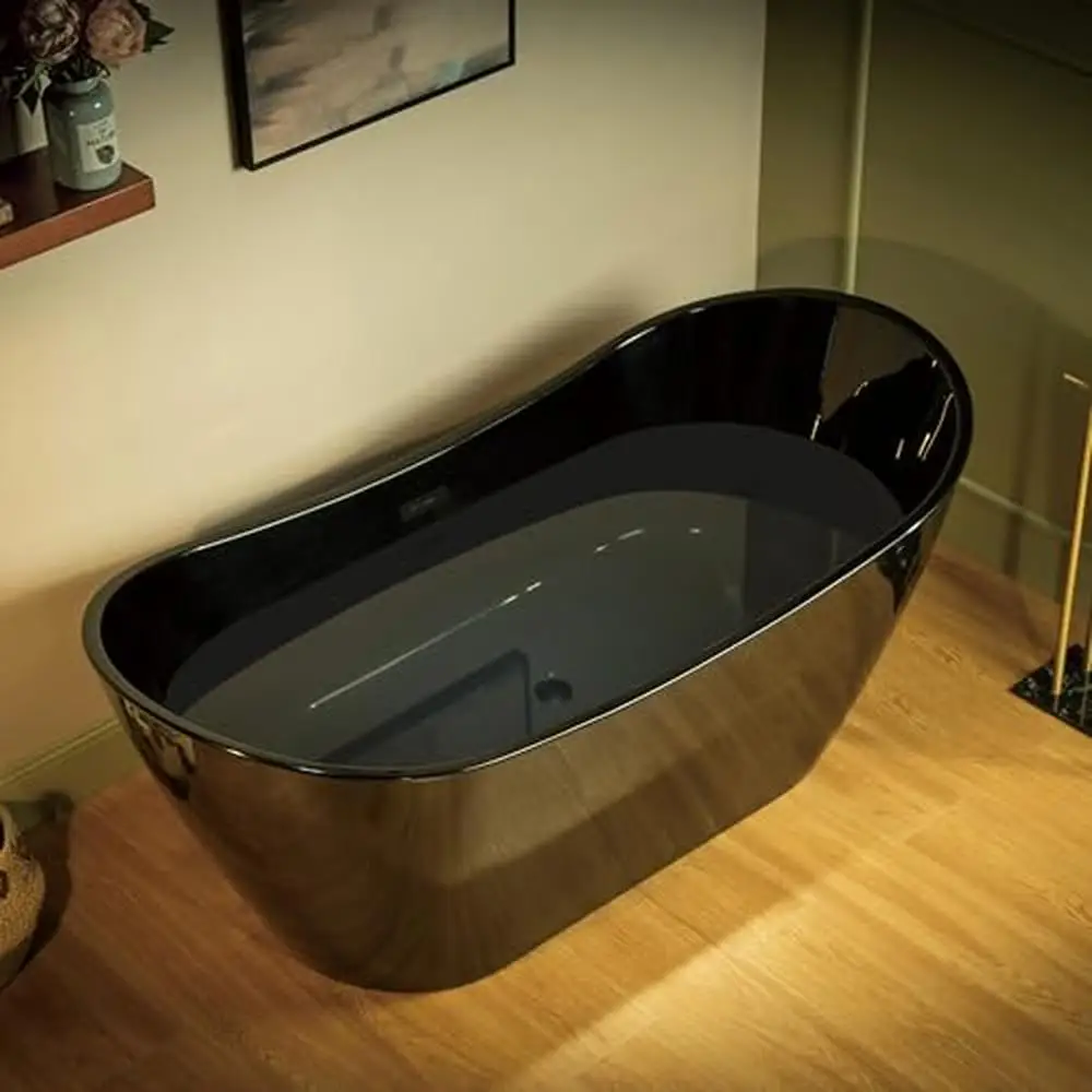 Contemporary Black Acrylic Soaking Bathtub 67" L x 31-1/2" W Non-Slip Design Premium Quality Enduraclean 71 Gallons Capacity 4