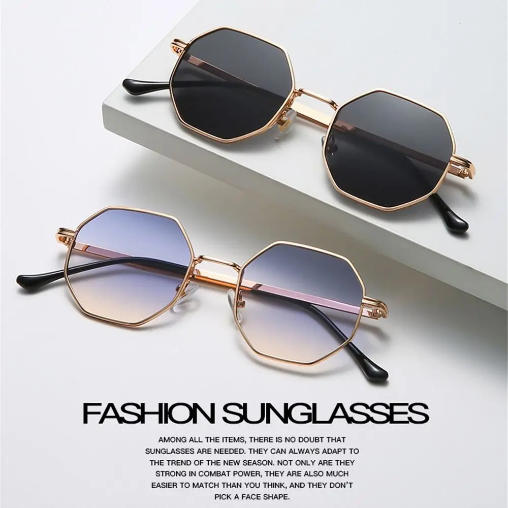 Vintage-Inspired Polygon Sunglasses with Small Metal Frame