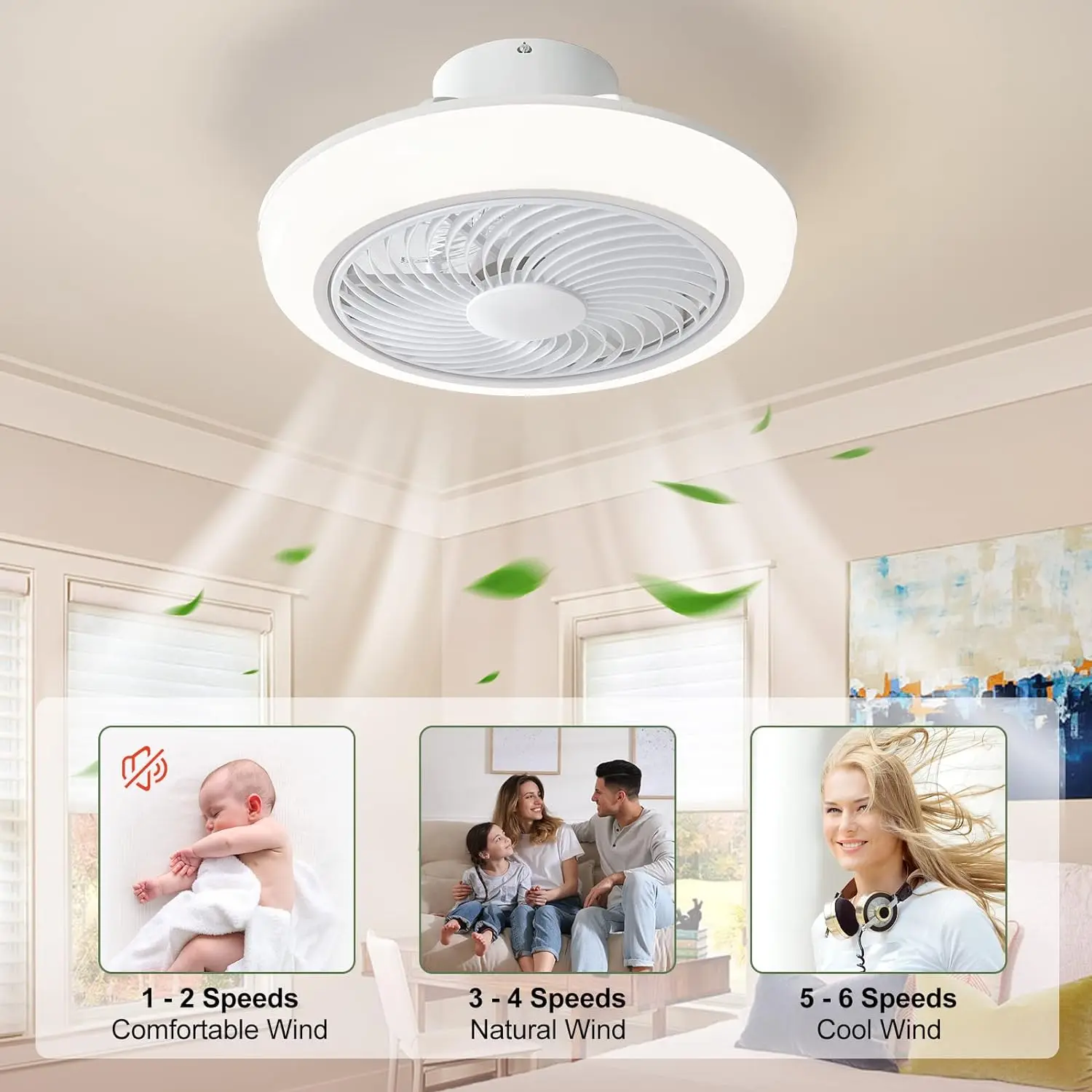 Smart Led Ceiling Fan Light 72W Remote Control Large Led Fan Lamp for Living Room Decor Dimmable Ceiling Fan Lighting Indoor 5