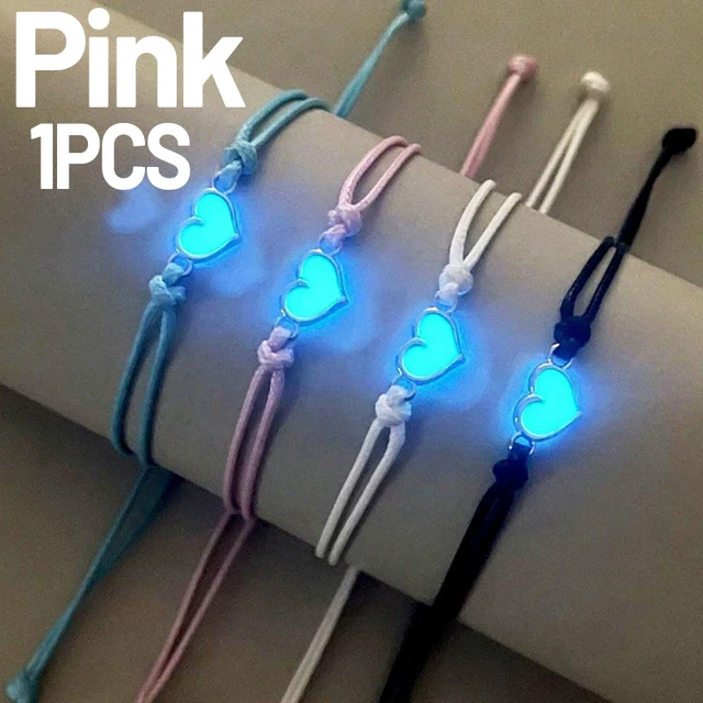 Bracelets lumineux en forme de cœur, cordon ciré tissé à la main, brillant dans le noir, bijoux faits à la main pour amis, cadeau, 1/4 pièces