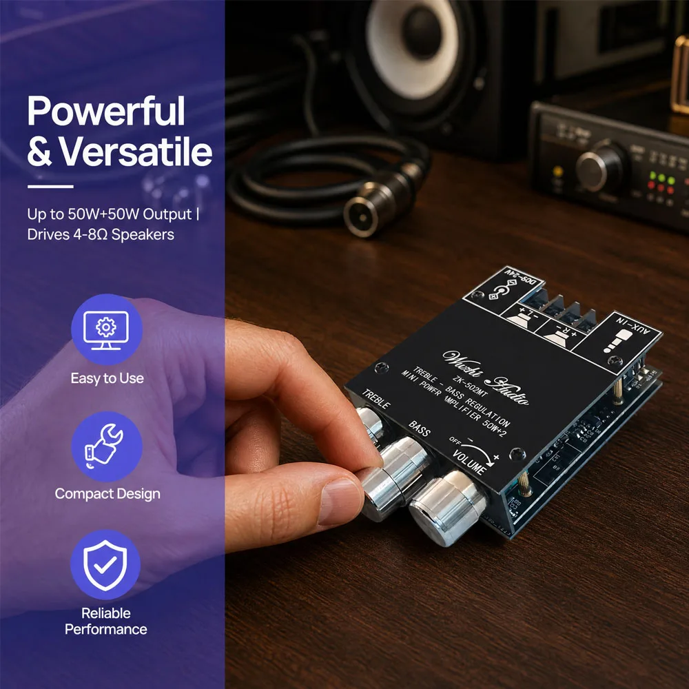 ZK-502MT 블루투스 5.0 서브우퍼 앰프 보드 50W*2 2.0 채널 고출력 오디..