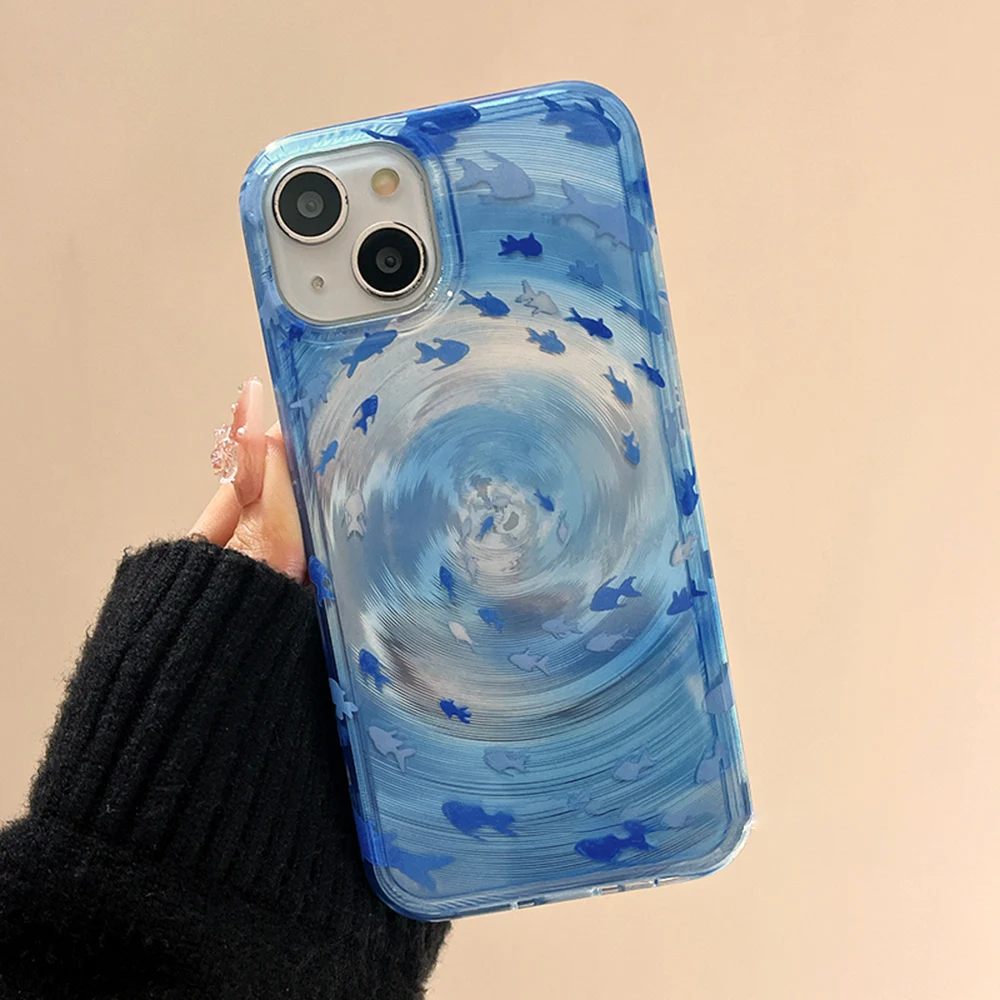 Silicone Laser Vortex Phone Case For iPhone 15 16 17 Pro Max 14 11 13 12 13promax 15promax Shockproof Fish Soft Funda Cover 6