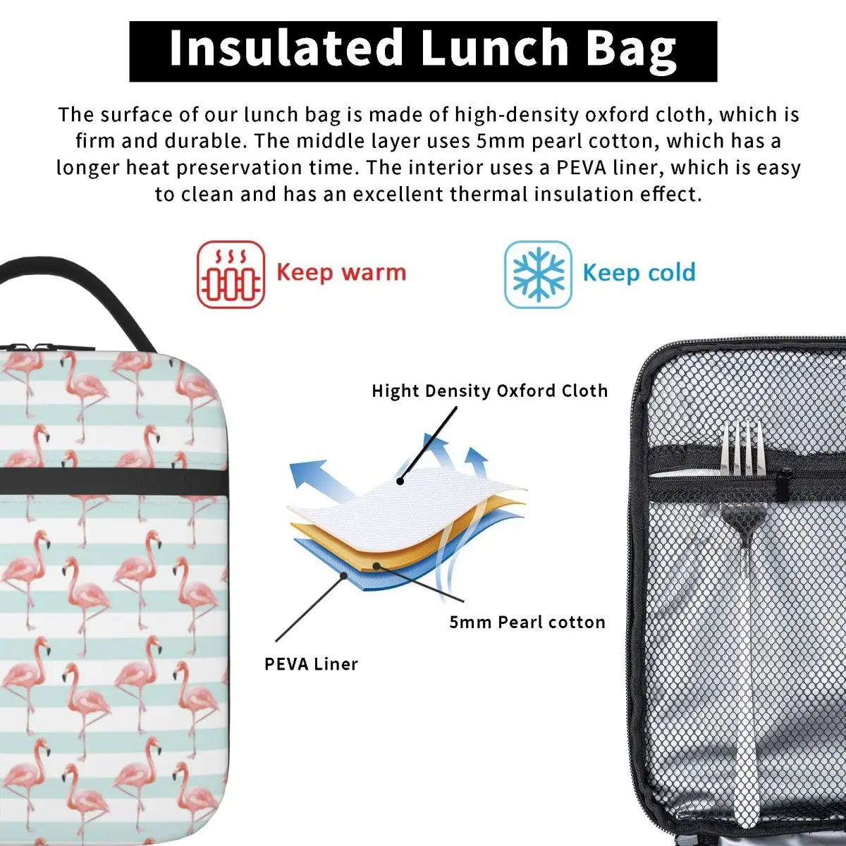 Summer Flamingo Bird Seamless Pattern Portable Lunch Boxes Multifunction Thermal Cooler Food Insulated Lunch Bag Kids School