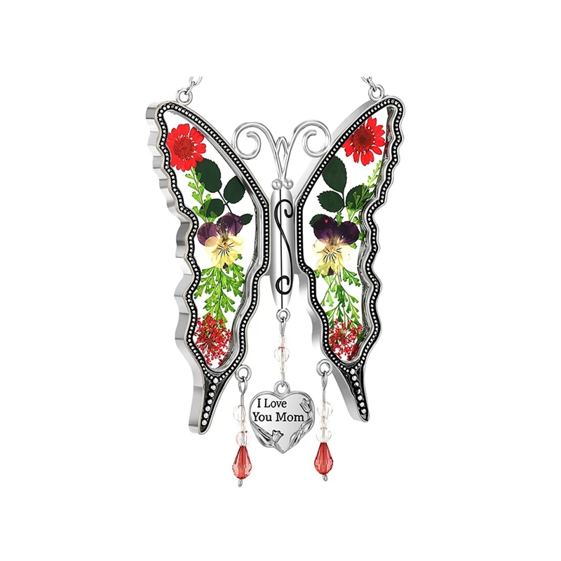

"I Love You Mom" Stained Glass Butterfly Suncatcher - Perfect Gifts For Mother's Day, Birthdays, Christmas