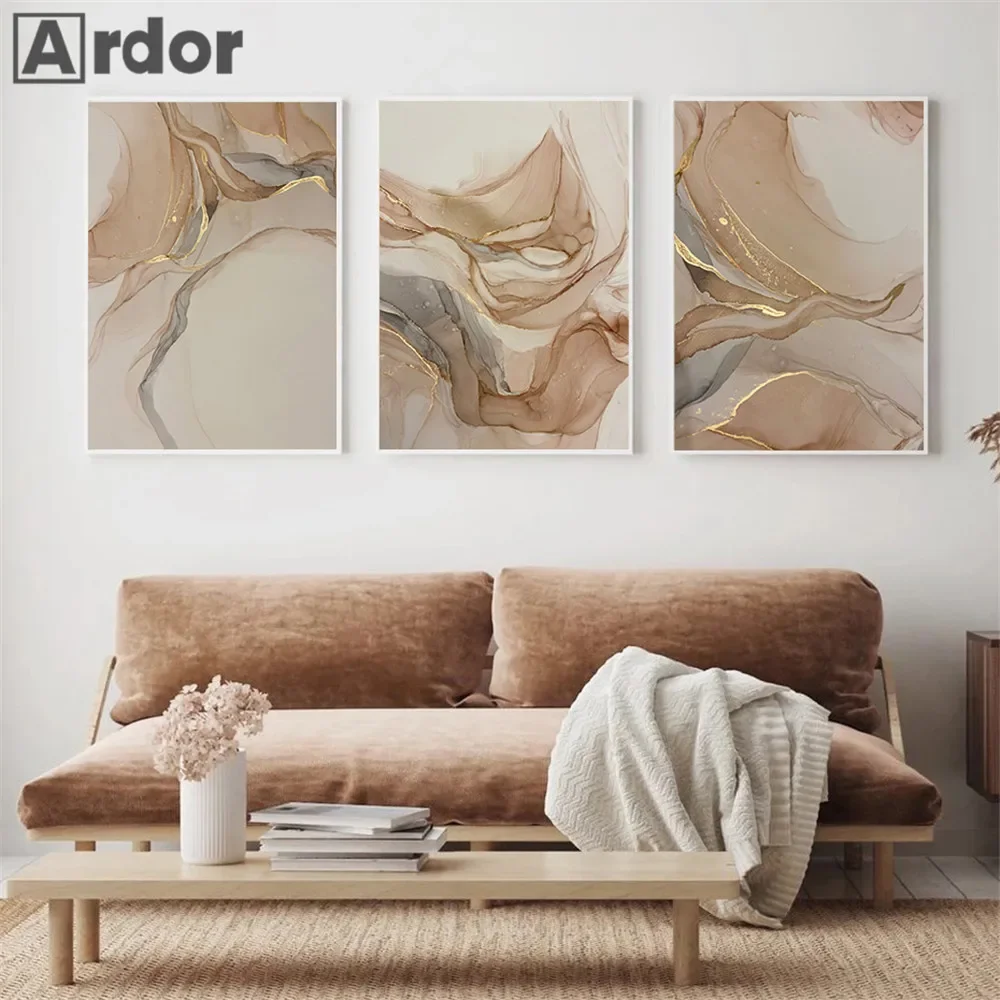 

Modern Gold Beige Abstract Posters Wall Art Painting Marble Print Canvas Paintings Nordic Poster Wall Pictures Living Room Decor