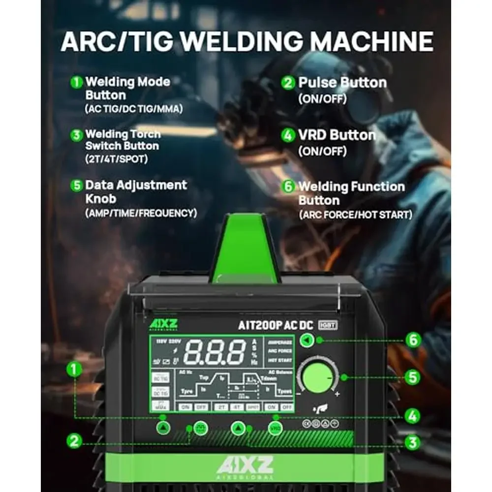 200A TIG Welder AC DC 5 IN 1 Aluminum Welding Machine Dual Voltage IGBT LED Screen Kit 5