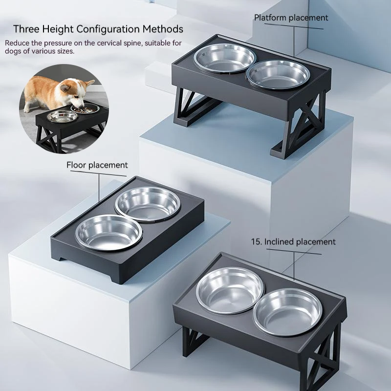 DogBowlsElevated3AdjustableHeightsRaisedDogFoodWaterBowlwith