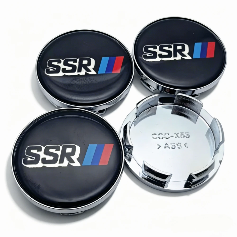 4개 SSR 로고 배지 에폭시 레진 엠블럼 자동차 휠 센터 캡 허브 캡 53MM 클립 48MM 휠 림 허브캡 먼지 커버 자동차 액세서리
