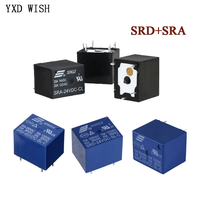 Relé Srd05v 12v 24vdc-sl-c 10a 250vac Mini Relé de Alimentação Sra- 05vdc 12vdc 24vdc-cl 20a 5pin Relés 100 Peças dc 5v 12v 24v 5pin