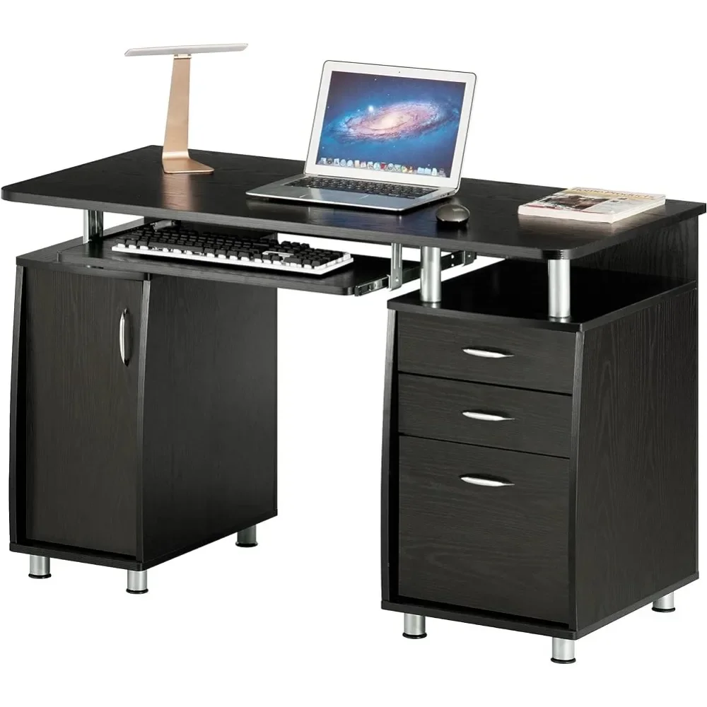 

47.25" Ergonomic Computer Drawers & File Cabinet for Home Office Storage Espresso Writing Desk Removable Table for Laptop