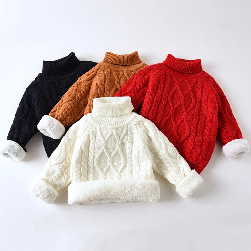 

Winter Baby Boys Girls Turtleneck Sweater Clothes 2023 Autumn Boys Children Clothing Thicken Pullover Knitted Kids Sweaters Tops