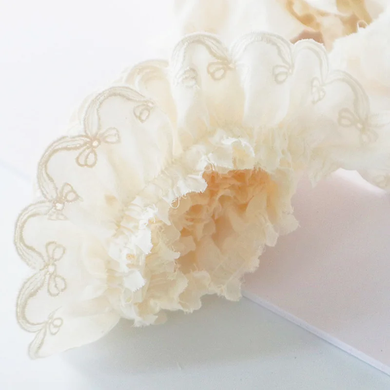White Pure Cotton Pleated Lace Trim - 1 Yard, 4CM Width, Flower Bow Design for DIY Clothing and Hair Accessories