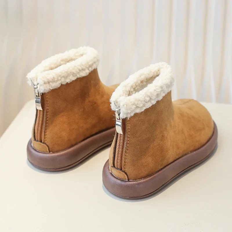 Girls Cotton Ankle Boots Thick Bottom Round Toe Kids Outdoor Warm Snow Boots
