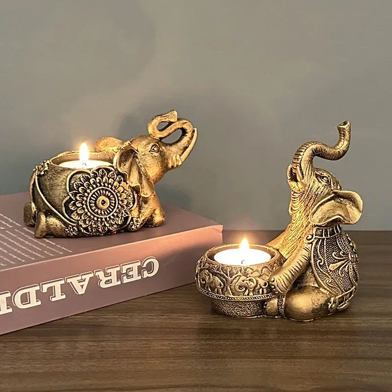 Animal Candle Holders Elephant Trunks Up Sculpture Tealight Candle Holder Decorative Small Stick Holders Good Lucky Gifts candle holders