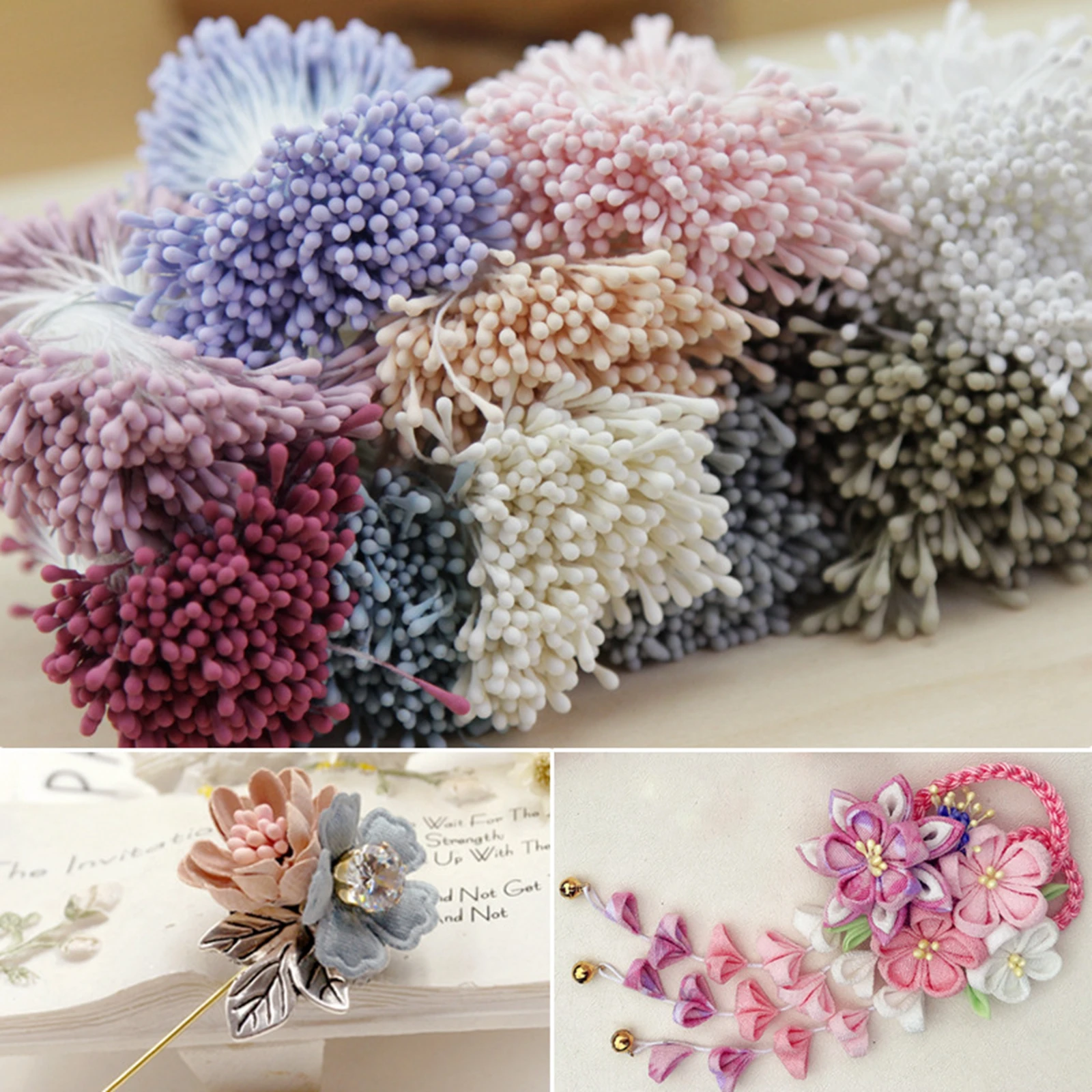 Artificial Flower Stamen 800 Pcs Matte Effect Artificial Flower Stamen Double Round Heads Cotton String for Wedding Millinery Sugarcraft