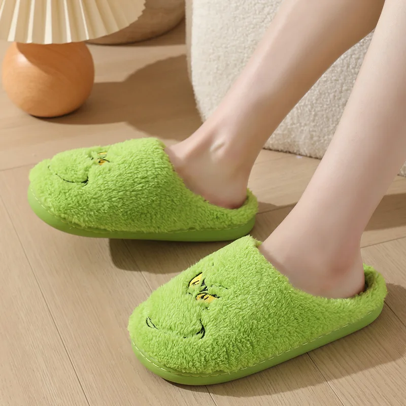 New Cute Home Christmas Grinch Warm Winter Cotton Slippers Couple Men and Women Thick-soled Soft-soled Shoes Thick Non-slip 5