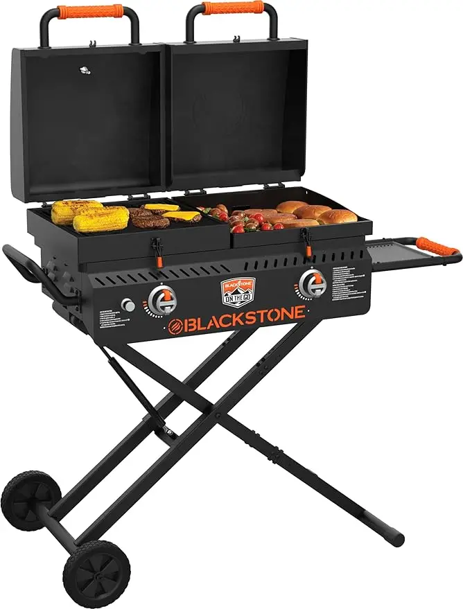 

Blackstone 1550 On The Go Combo with Wheels, Legs Hood & Side Shelf Heavy Duty Flat Top Portable BBQ Griddle Grill Station for