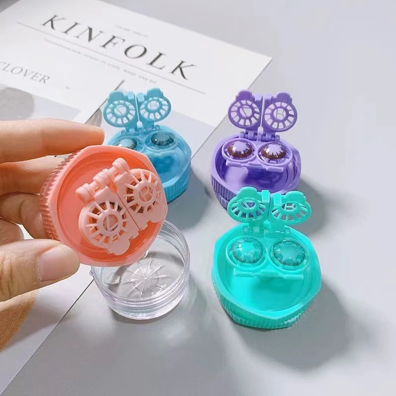 1 Set Portable Contact Lens Cleaner Case Box Manual Rotation Contact
