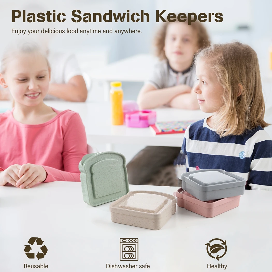 4Pcs Sandwich Boxes Toast-Shaped Sandwich Containers Reusable Plastic Keepers Portable Holders Food Storage