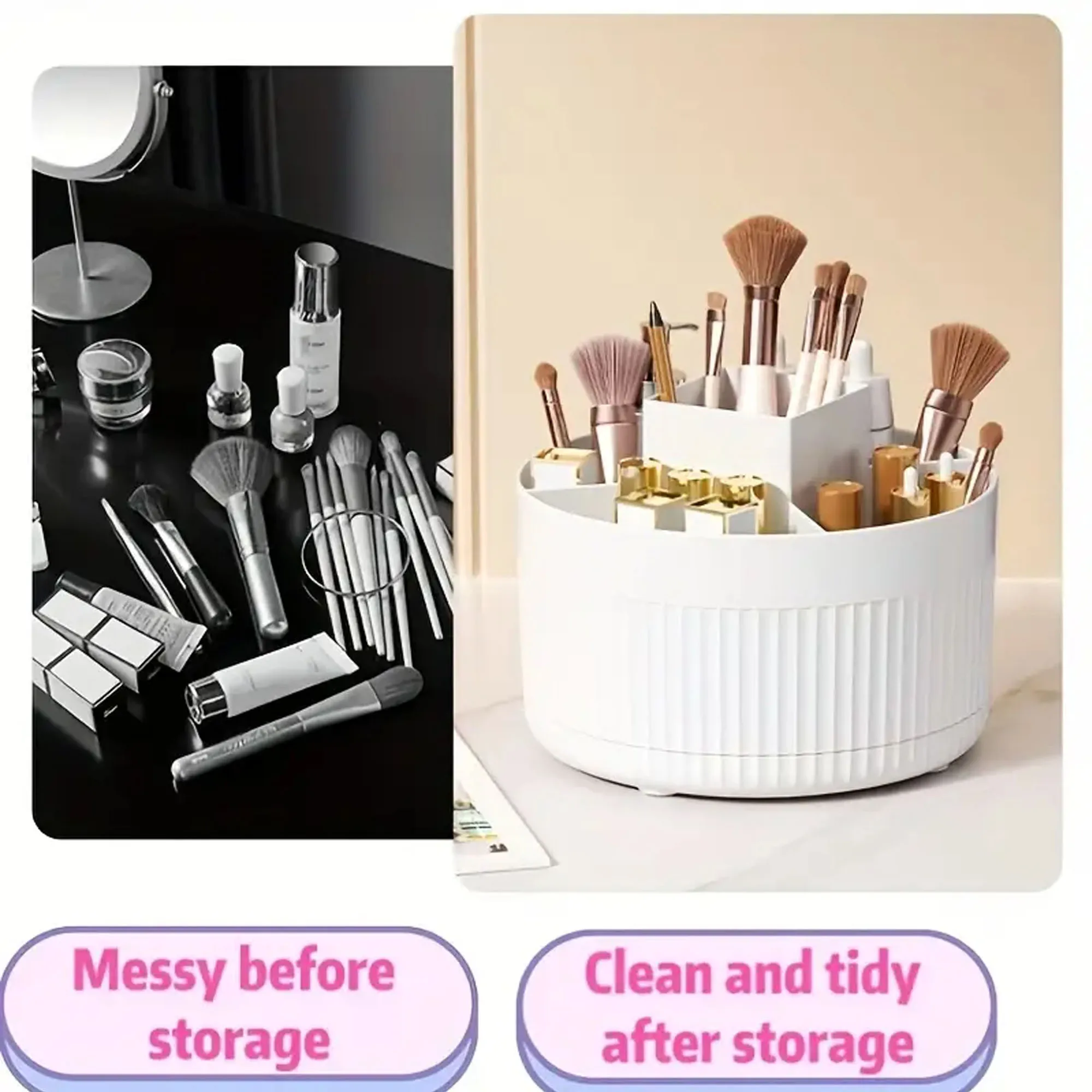 1 Piece 360 ° Rotating Cosmetics Storage Box 5-Grids Stripesd Partition Desktop Stationery Makeup Brush Eyebrow Pencil Lipstick Multi-Functional Storage Pen Holder Storage Box 6