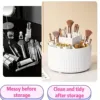 1 Piece 360 ° Rotating Cosmetics Storage Box 5-Grids Stripesd Partition Desktop Stationery Makeup Brush Eyebrow Pencil Lipstick Multi-Functional Storage Pen Holder Storage Box 6