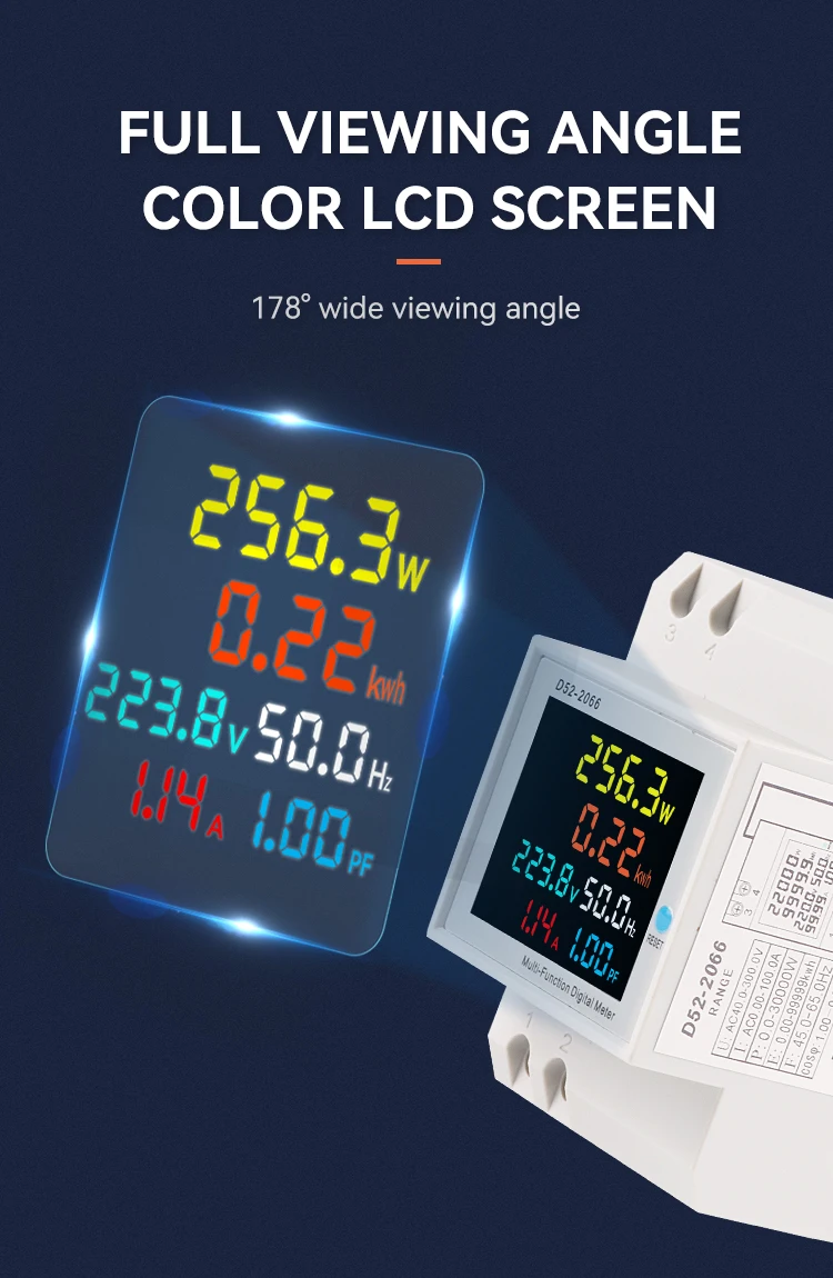 ETEC 6in1 Din Rail AC monitor 110V 220V 380V 100A Voltage Current Power Factor A