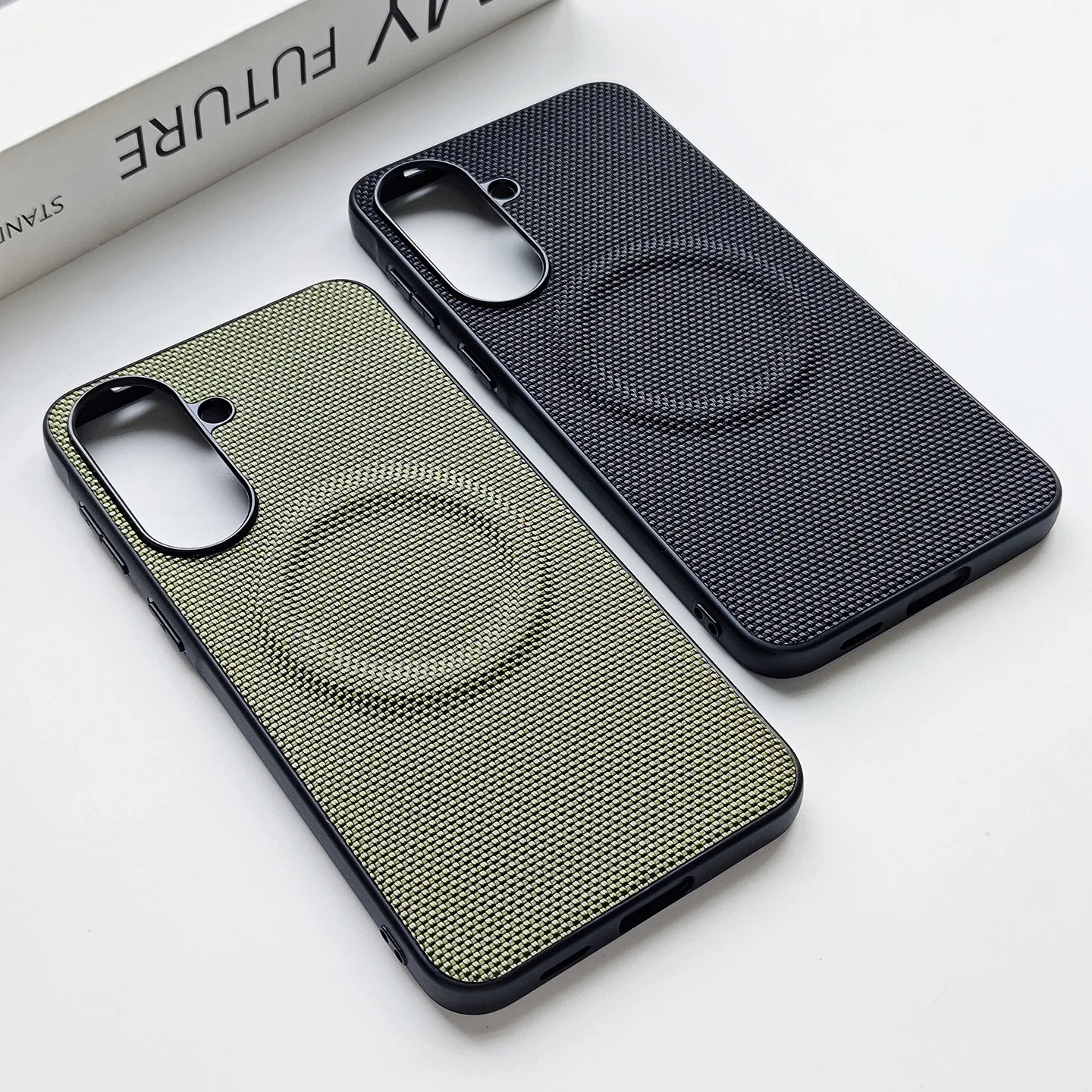 Luxury Leather Nylon Striped Magnetic MagSafe Phone Case Cover