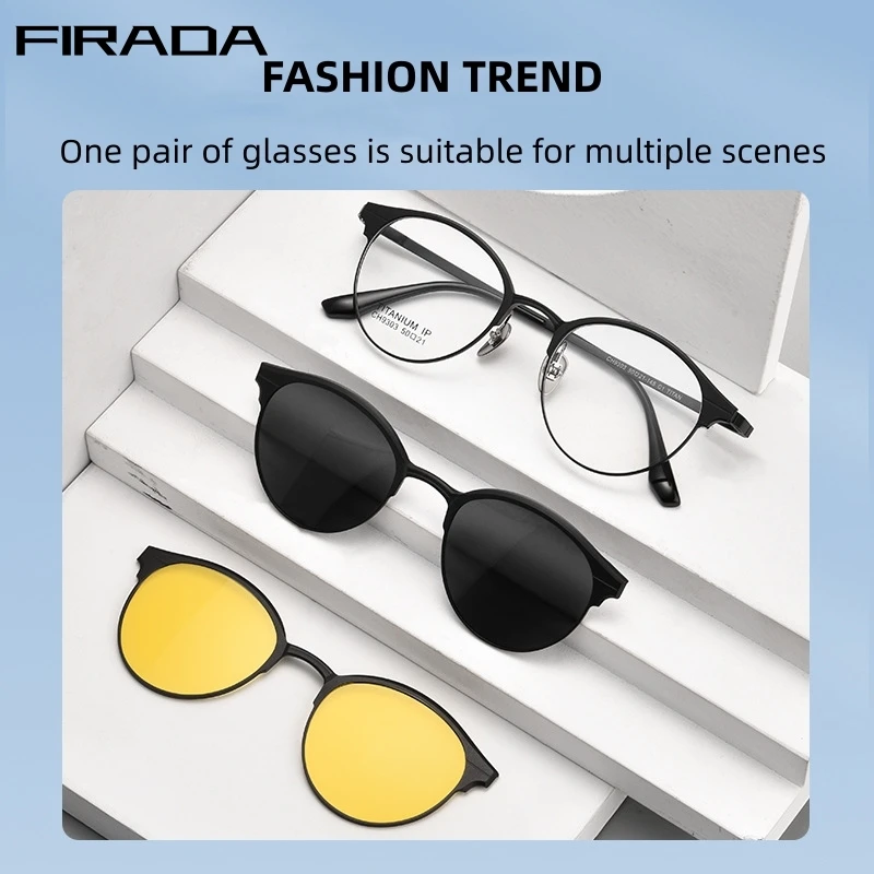 FIRADA Fashion Eyewear Men's Vintage Round Titanium Magnet Eyeglasses Optical Prescription Glasses Frame For Men And Women 9912T