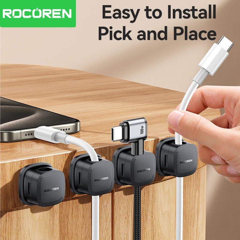 Magnetic Cable Organizer - Adjustable and Stable Wire Holder Clips (6-Pack)