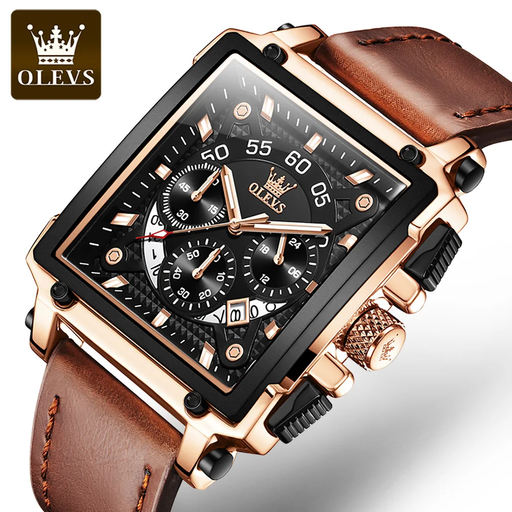

OLEVS 9919 Top Brand Male Watches Square Quartz Watch Watch For Men Waterproof Leather Strap Sport Clock