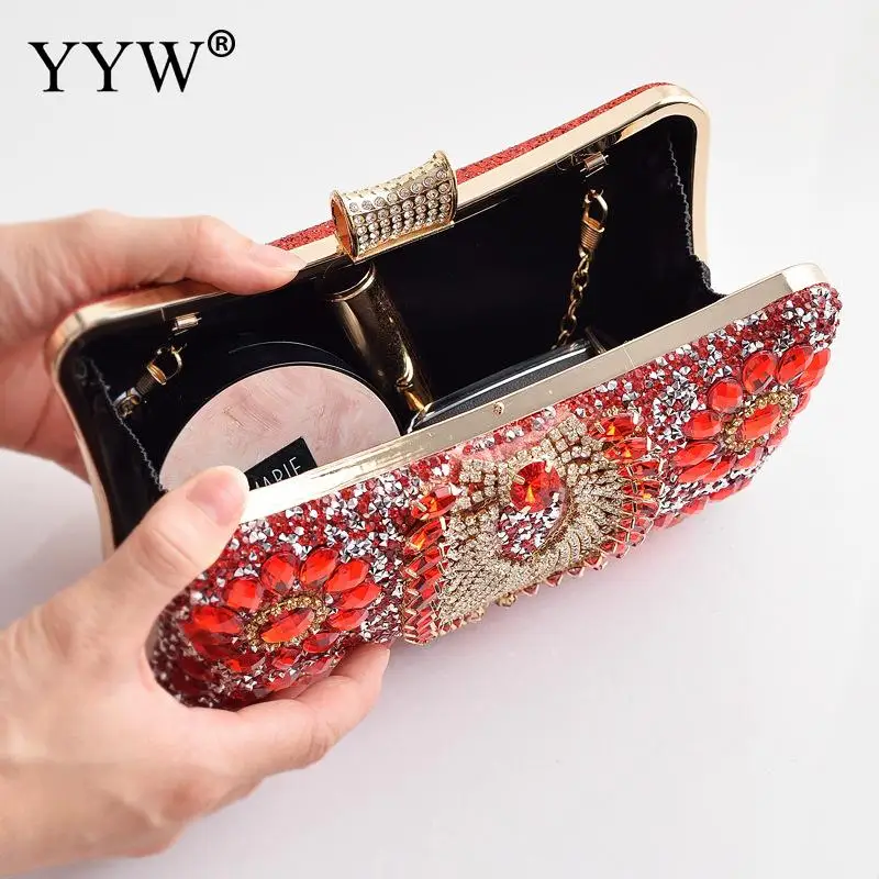 Luxury Rhinestone Beads Women Evening Handbag Bling Sequins Diamond Clutch Purse Lady Party Metal Chain Shoulder Messenger Bag