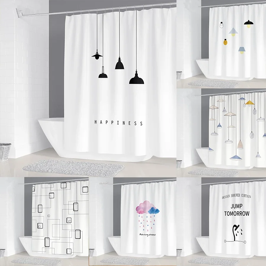 Shower Curtains Geometric Nordic Chandelier Printing Bathroom Shower Curtain Polyester Waterproof Home Decoration Curtain with 12 Hooks