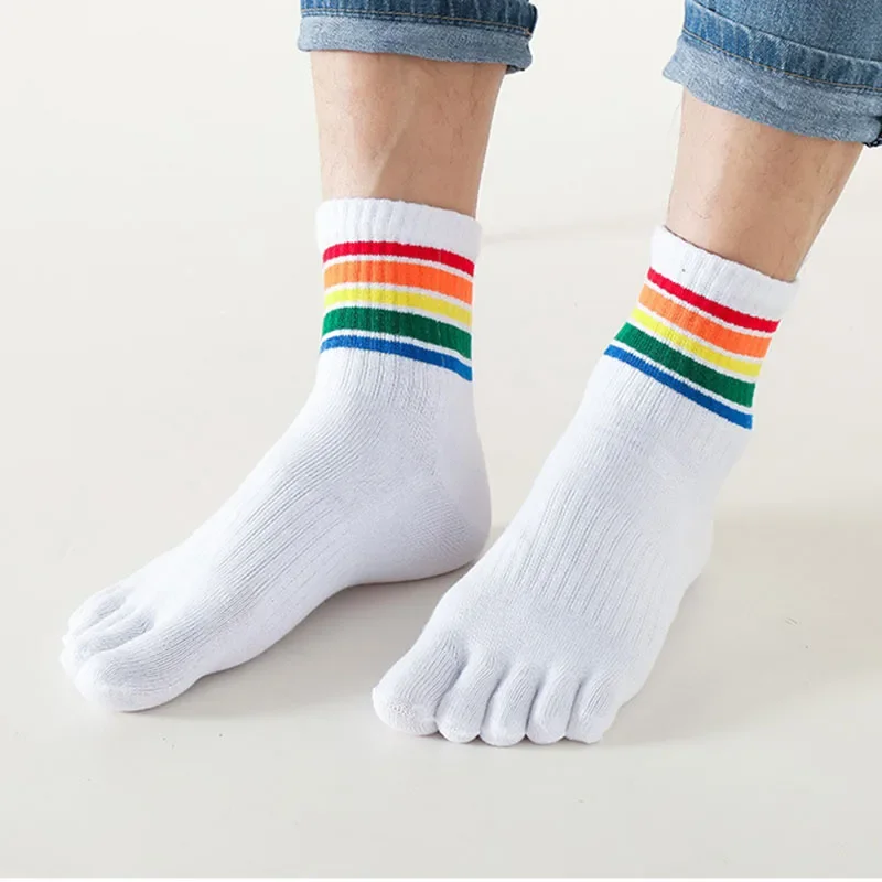 

Striped Fashions Colorful Clothes Street Finger Pairs 5 Couple Socks Thick Sock Rainbow Women Toes Korean Men Cotton Lgbt 5 With