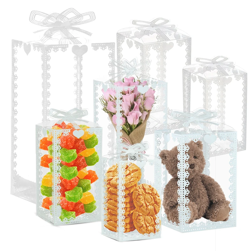 Scatole di plastica trasparente, 60 pezzi, 5,1 x 5,1 x 5,1 cm, per feste di nozze, baby shower, scatole di imballaggio trasparenti per mini regali, macaron, cupcake, caramelle, biscotti, confezione
