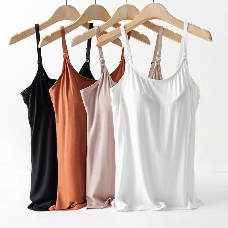 Summer New Pregnant Women's Breastfeeding Sling Vest Postnatal Feeding Clothes with Chest Pad Maternity Women Casual Nursing Top