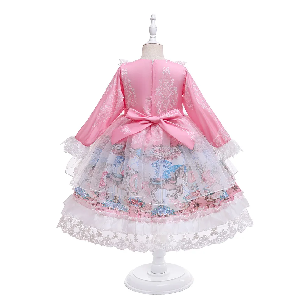 Spring Summer Princess Girl Lolita Dress Kawaii Lace Soft Girly Baby Doll Dresses Wedding Party Birthday Teenager Costume 3-12 Y