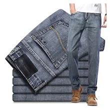 

2022NEW Xfh Men Classic Jeans Soft Black Biker Masculino Denim Overalls Mens Pants