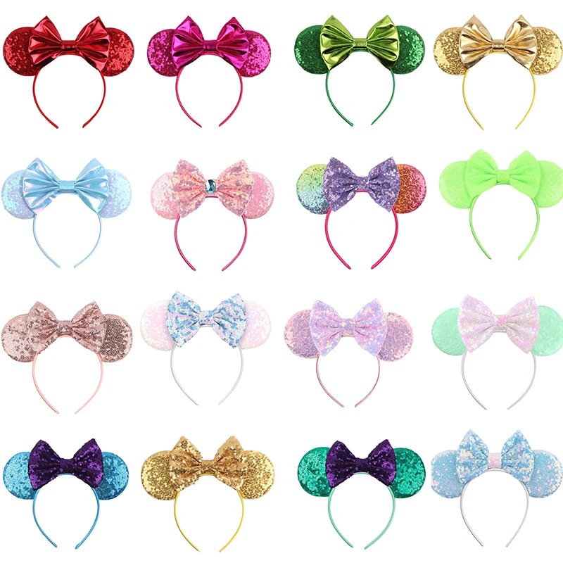 

8Pcs/Lot Disney Cute Mouse Ears Headband Sequins Bow Hairband For Girls Children Festival Party DIY Hair Accessories Women Gift