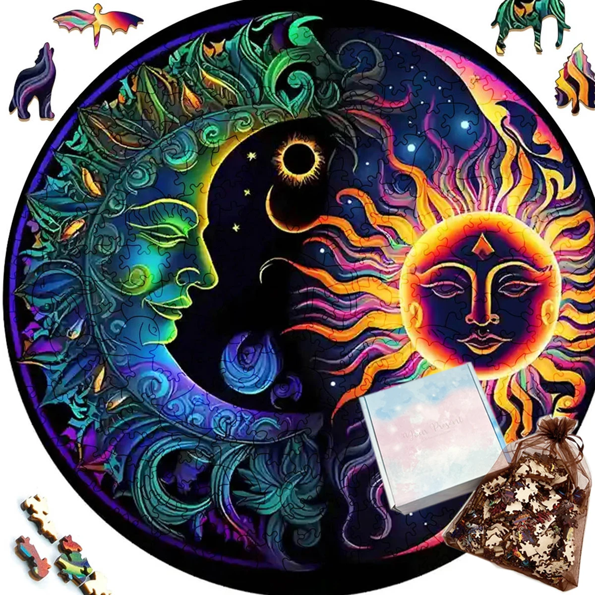 Pisces Cat Zodiac Wooden Jigsaw Animal Puzzles, Puzzle for adult and kids, Educational Building Blocks Game, , Shaped Board Game 5
