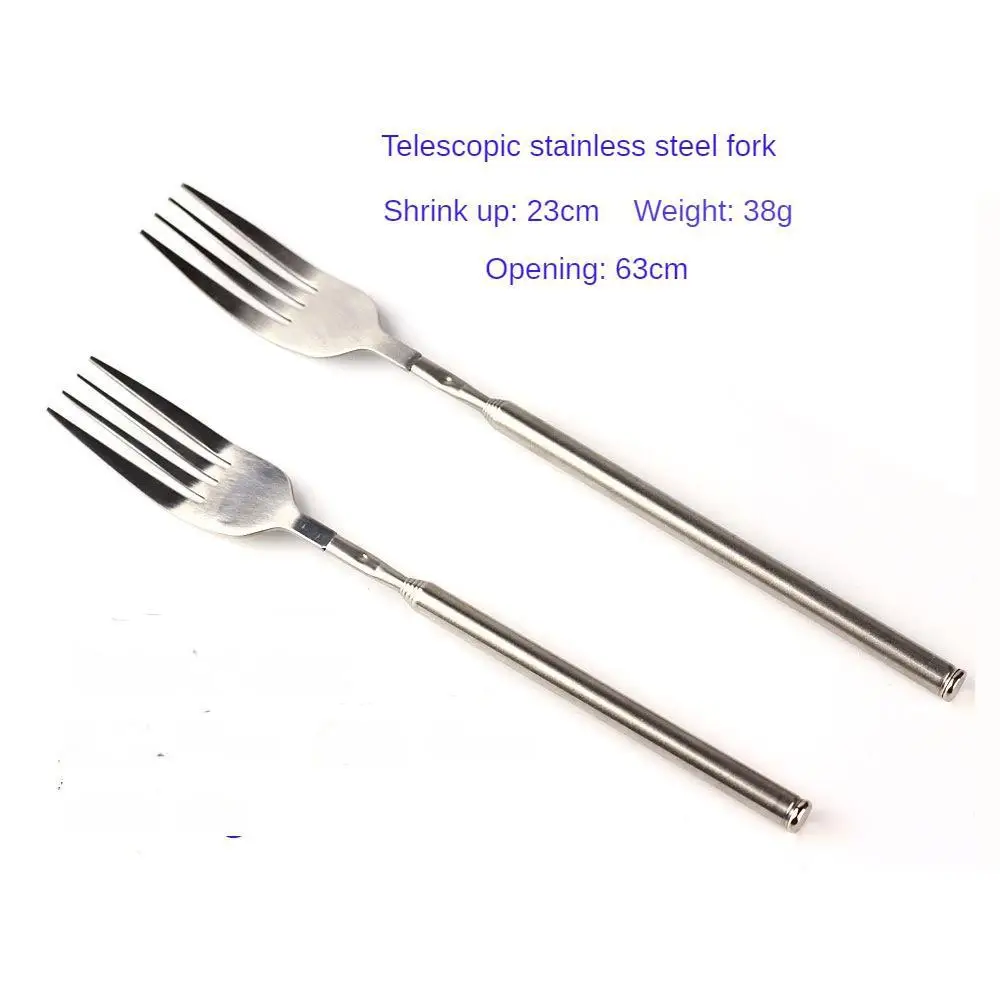 Description Picture 2 of itemFood Fork Stainless Steel Sliver Telescopic Food Fork Long Cutlery Fork Extendable Dinner Fruit Dessert Fork Kitchen Tool