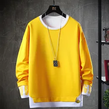 

round Neck Sweater Men's Loose False Two Pieces Top Japanese Stitching Men's Sweater