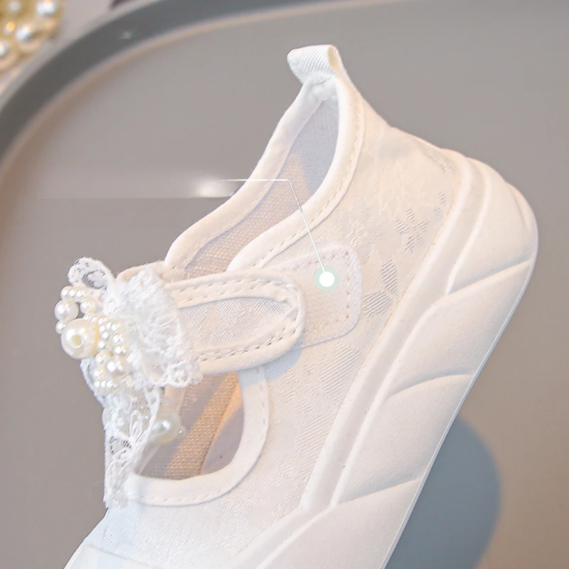 White Canvas Casual Shoes for Girls with Soft Sole