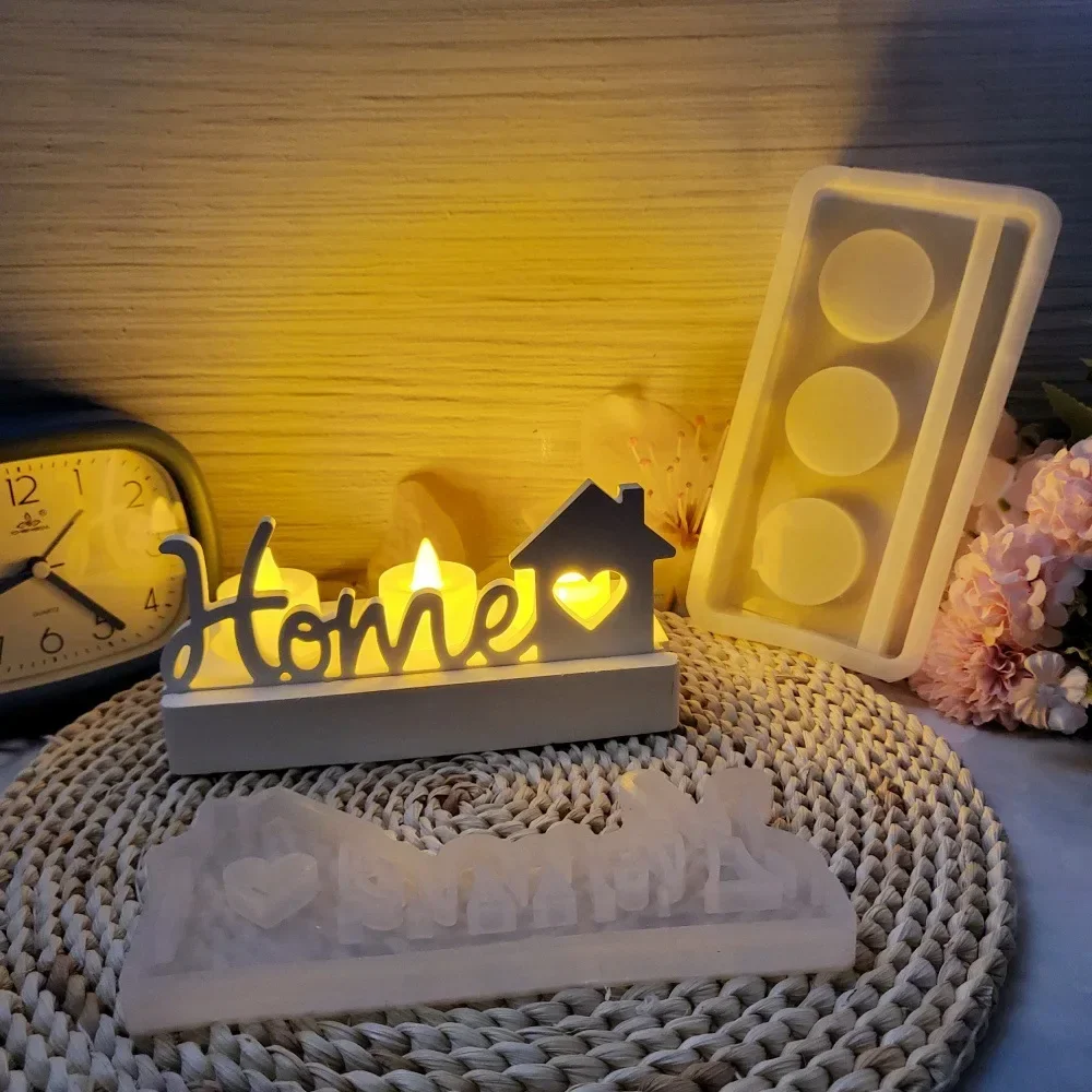 HOME Ornament Silicone Molds DIY Candle Holder Concrete Cement Gypsum Plaster Mould Furniture House Craft Plugin Card Resin Mold