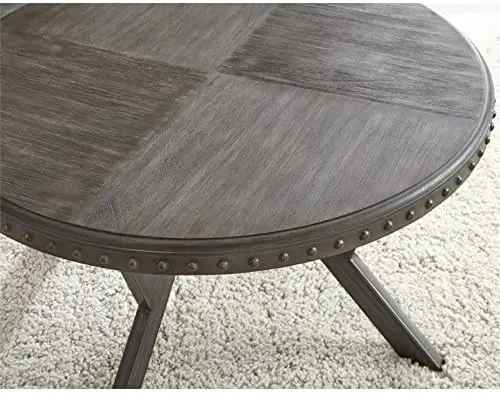 Contemporary Metal Round Coffee Table in Weathered Gray 3
